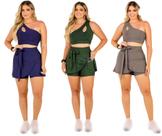 Kit 3 Conjuntos Feminino Short Saia Com Bolso e Top Cropped Fitness Modesta Beach Tennis Academia Treino The Start