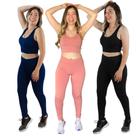 Kit 3 Conjuntos Fitness Feminino Suplex Roupa Academia Cross