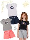 Kit 3 Conjuntos Infantil Juvenil Menina Verão Blusa com Manga em Cotton e Shorts em Moletinho com Elástico Kit 3 Conjuntos Infantil Juvenil Menina Verão Blusa com Manga em Cotton e Shorts em Moletinho com Elástico