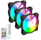 Kit 3 Cooler Fan 120mm Rgb Gabinete Controlador Hub Controle Preto