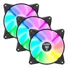 Kit 3 Cooler Fan para Gabinete RGB Rainbow 120mm Molex 4pin Ventoinha Eurus Preto Clanm Gamer