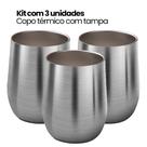 Kit 3 COPOS_Copo Térmico Tipo Cuia Com Tampa, 350ml, Parede Dupla Inox, Café, Água, Cerveja, Inox