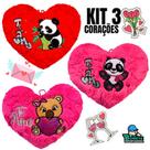 Kit 3 Coração Bordado Pelúcia Premium Almofada de coração Presente 30cm