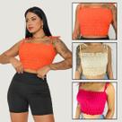 Kit 3 Cropped Ciganinha Feminino Lastex Com Amarração