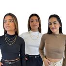 Kit 3 Cropped Feminino Manga Longa Gola Alta Tamanho Único