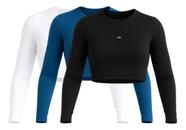 Kit 3 Cropped Manga Longa Fitness Praia E Casual Poliamida