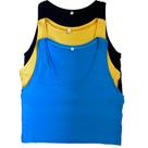 Kit 3 Croppeds Femininos Decote Canoa em Viscolycra Preto Amarelo e Azul