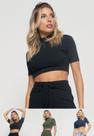 Kit 3 Croppeds Gola Alta Comfy Malha Canelada Verde, Preto e Azul Salvatore Fashion
