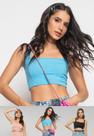 Kit 3 Croppeds Top Faixa Comfy Malha Canelada Azul Claro, Rosa Claro e Preto Salvatore Kit 3 Croppeds Top Faixa Comfy Malha Canelada Azul Claro, Rosa Claro e Preto Salvatore