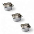 Kit 3 Cubas Gastronômica Inox GN 1/6 100mm sem Alça Prateada