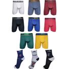 Kit 3 Cuecas Box Boxer Ciclista Ciclismo Long Leg + 3 Pares Meias Cano Longo Alto Esportiva
