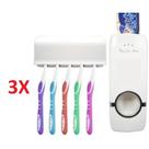 Kit 3 Dispenser De Pasta De Dente Automatico Com Suporte Para Escova De Dentes 2 Em 1