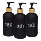 Kit 3 Dispenser Porta Sabonete Liquido De Vidro Bambu 500ml