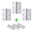 Kit 3 Dobradiças 3 1/2 Polegadas 18 Parafusos Ferro Zincado