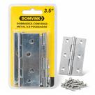 Kit 3 Dobradiças Inox com Rolamento 3.5 88mm para Portas e Janelas BOM2703