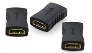 KIT 3 EMENDA CONECTOR EXTENSOR PRETO HDMI 4K 1.4 e 2.0 FÊMEA