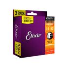 KIT 3 Encordoamento Elixir 011 Prosphor Bronze Violão Aço 16544