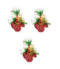Kit 3 Enfeite Natalino Mini Vaso Xadrez Decorativo Natal Com Flor 19 cm