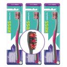 Kit 3 Escova de Dente Rosa Cerdas Médias Kess Complete Limpador de Língua Capa Protetora