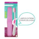Kit 3 Escovas DentaisRosa Cerdas Macias c/ Porta Escova Kess