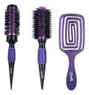 Kit 3 Escovas Diversas Profissional Roxa Cerdas Nylon 685bt Violeta Kit 3 Escovas Diversas Profissional Roxa Cerdas Nylon 685bt Violeta