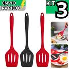 Kit 3 Espátula De Silicone Vazada Chapeiro Antiaderente Utensílio de Cozinha Restaurante Casa
