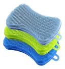 Kit 3 Esponja Silicone Antibacteriana Buchinha Cozinha Louça Azul_verde