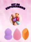 Kit 3 Esponjas Para Maquiagem - 1 Oval Gota + 1 Chanfrada + 1 360º Cores Maquiagem Base e Corretivo