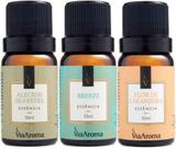 Kit 3 Essências Via Aroma - Aromatizador Aromaterapia 10ml Maça, Vanilla, Lavanda, Cerejeira, Bamboo