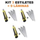 KIT 3 Estilete Profissional Emborrachado 18mm + 9 Lâminas