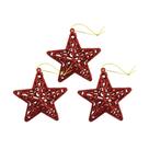 Kit 3 Estrelas Natal Arabesco Vazada Tridimensional Glitter Vermelho 9cm - Magizi