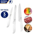Kit 3 Facas Inox Color Cheff 32cm Pão 32cm Legumes 23cm Branco