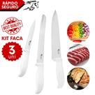 Kit 3 Facas Inox Color Cheff 32cm Pão 32cm Legumes 23cm Branco