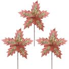 Kit 3 Flores Bico de Papagaio Veludo Rosê Pick Natal Glitter Dourado 24cm - Magizi