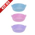 Kit 3 Forma Air Fryer Redonda Silicone Antiaderente Cesta Fritadeira Bandeja Microondas Forno Flexível