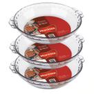 Kit 3 Forma Filetada 1,3L Marinex Vidro Redonda Assadeira