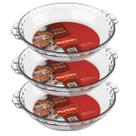 Kit 3 Forma Filetada 600ML Marinex Vidro Redonda Assadeira