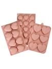Kit 3 Formas Silicone Coração Lapidado Liso Diamante Decoração Bombom Gourmet