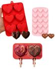 Kit 3 Formas Silicone Coração Lapidado Picolé Sorvete Bombom Mini Chocolate