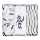 Kit 3 Fralda Tecido Ombro Bordada Reininho Encantado AZUL