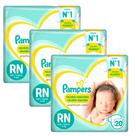 Kit 3 Fraldas Descartáveis Pampers Premium Care Recém-Nascido RN 20 Unidades