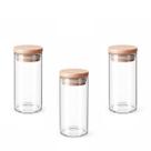 Kit 3 Frasco Organizador Multiuso Vidro 320ml Tampa de Bambu Tempero Cozinha Potes Recipiente Açúcar