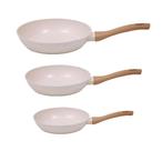 Kit 3 Frigideiras Antiaderente Ceramico Fogão Indução Com Espatula Bege Marmol Mimo Style