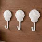 Kit 3 Ganchos Cabideiro Concha Suporte Parede Toalhas Branco
