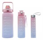Kit 3 Garrafas de Água Motivacional Original com Adesivos 3D e 2D - 2 Litros, 800ml e 300ml
