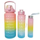 Kit 3 Garrafas Squeeze 2L 900ml 300ml Com Adesivos e Canudos Kit 3 Garrafas Squeeze 2L 900ml 300ml Com Adesivos e Canudos
