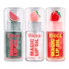 Kit 3 Gloss Magic Lip Oil Morango Pêssego Melancia Ricca Brilho Labial Líquido Hidratante 4ml