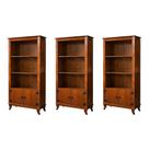 Kit 3 Guarda Roupas Multiuso Madeira Maciça Livreiro 2 Portas Prateleiras Rubi Imperial Castanho