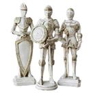 Kit 3 Guerreiros Soldados Medievais Base Estátua Branco Bege