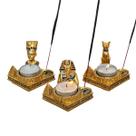 Kit 3 Incensários Castiçal Vela Faraó Bastet Nefertiti Resina